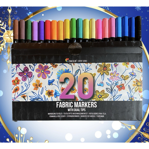 Zenacolor Fabric Markers Dual Tip Fine+Chisel Point Crafting Permanent 20 Set - Picture 1 of 7